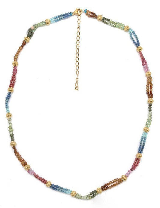 LIZOU - Double Strand Rainbow Faceted Agate Necklace