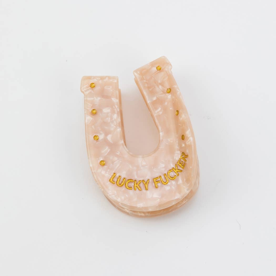 Chez Gagné - Lucky Fucker - Horseshoe Acetate Hair Claw Clip, Funny Gift