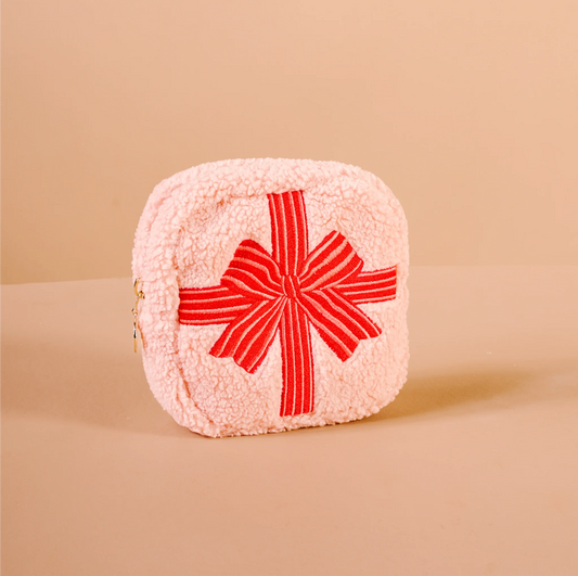 The Darling Effect - Teddy Zippered Pouch - HOLIDAY GIFT BOW RED