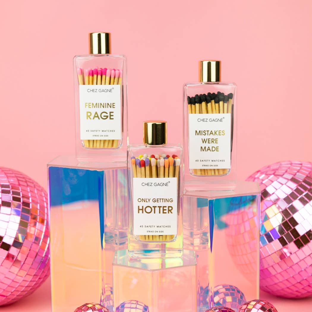 Chez Gagné - Feminine Rage - Glass Bottle Matches, Pink Multi, Funny Gift