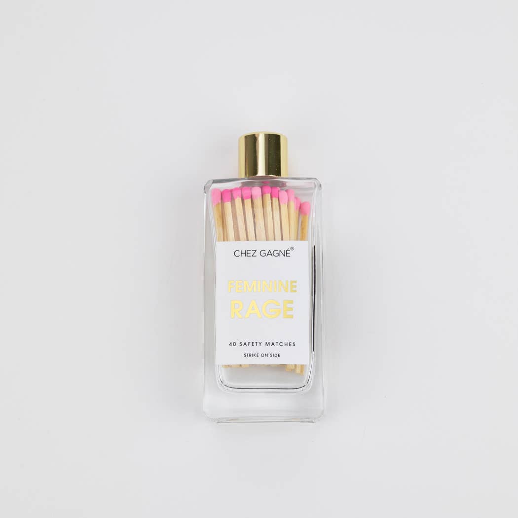 Chez Gagné - Feminine Rage - Glass Bottle Matches, Pink Multi, Funny Gift