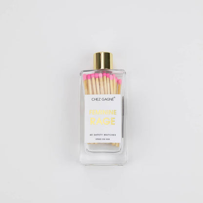 Chez Gagné - Feminine Rage - Glass Bottle Matches, Pink Multi, Funny Gift
