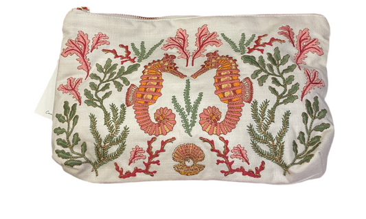 Elizabeth Scarlett- Coral Seahorse Cotton Everyday Pouch