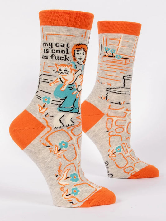 Blue Q - MY CAT IS COOL AS FUCK Crew Socks