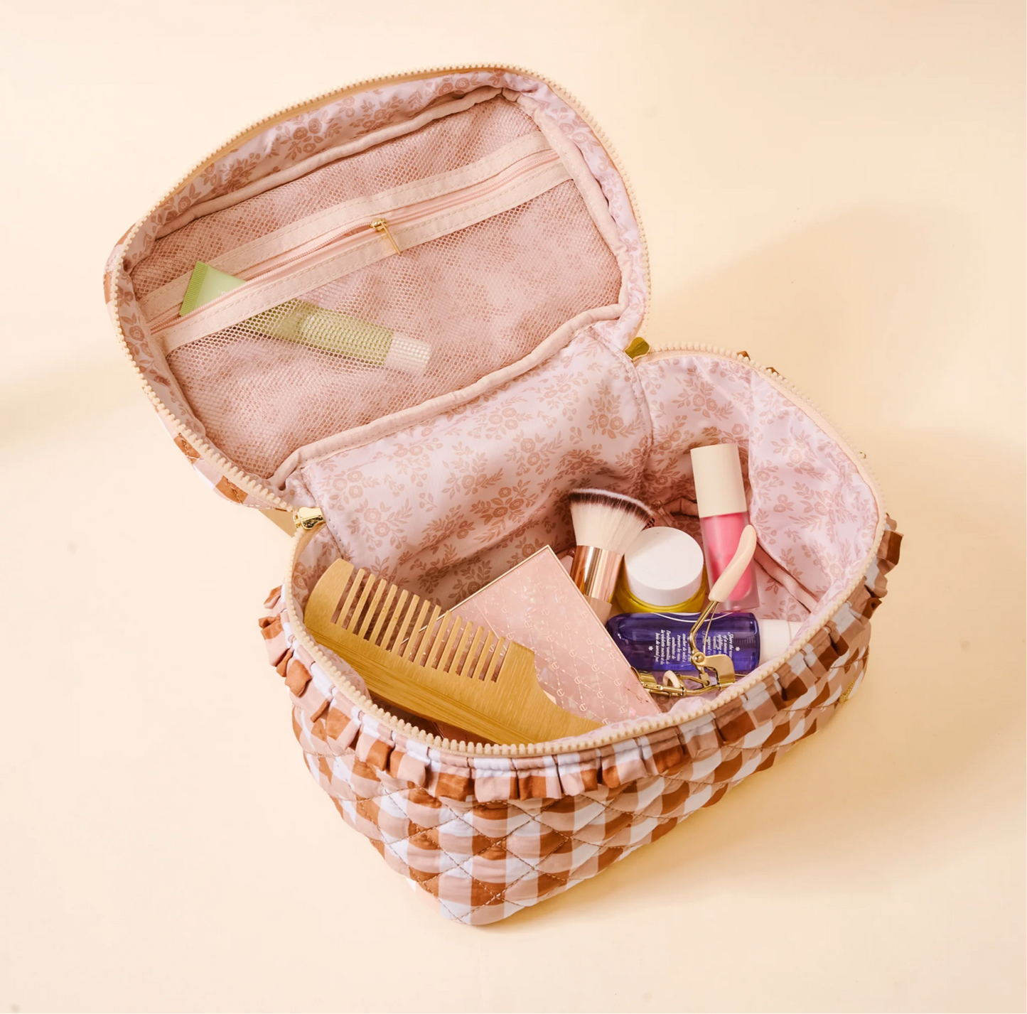 The Darling Effect - Glam & Go Quilted Cosmetic Bag - MAPLE GINGHAM