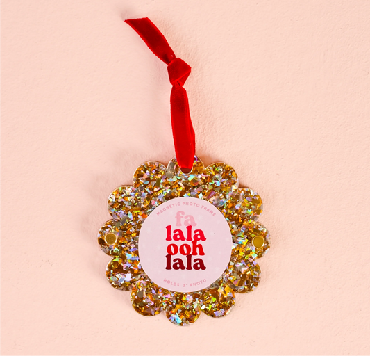 The Darling Effect - Scalloped Round Picture Frame Ornament - GOLD GLITTER