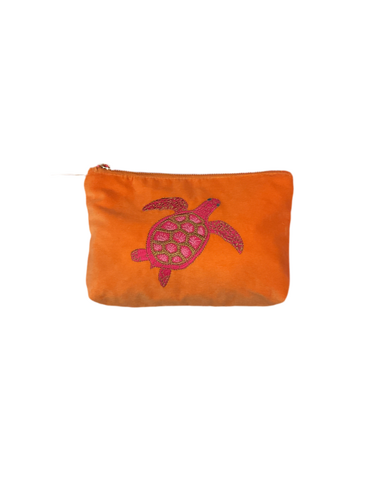 Elizabeth Scarlett- Turtle Conservation Velvet Mini Pouch - Orange