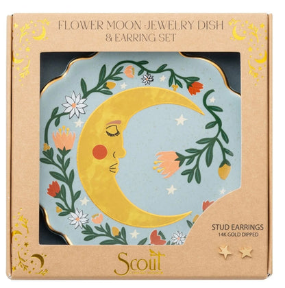 Scout- Jewelry Dish & Stud Earring Set- Flower / Moon / Blue