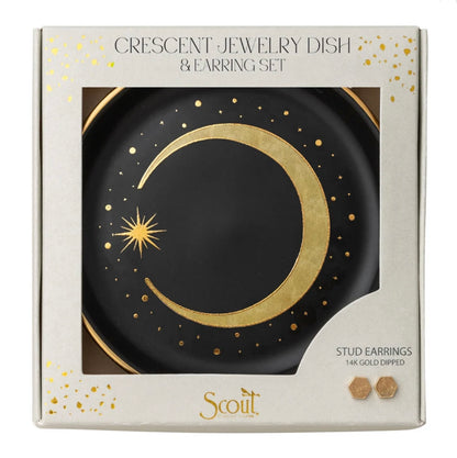 Scout- Jewelry Dish & Stud Earring Set- Crescent / Black