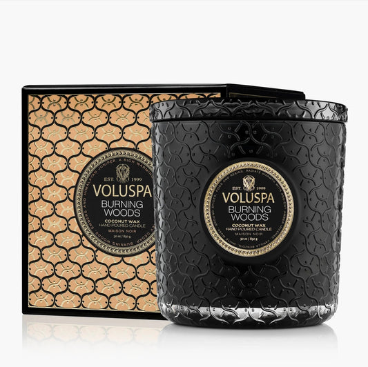 Voluspa- Burning Woods 3-Wick Luxe 30z Candle