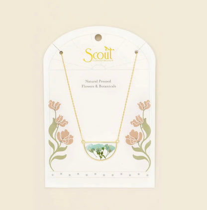 Scout- Pressed Flower Necklace- Blue Baby’s Breath