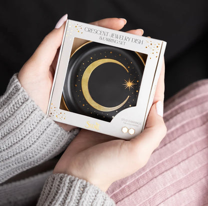 Scout- Jewelry Dish & Stud Earring Set- Crescent / Black