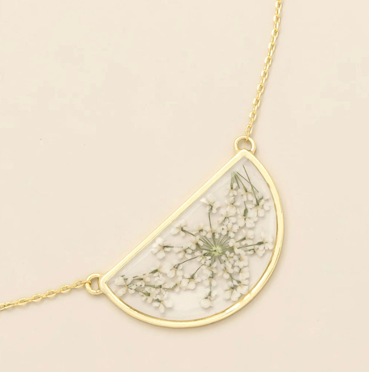 Scout- Pressed Flower Necklace- White Lace
