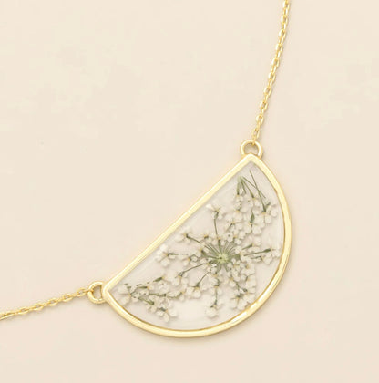 Scout- Pressed Flower Necklace- White Lace