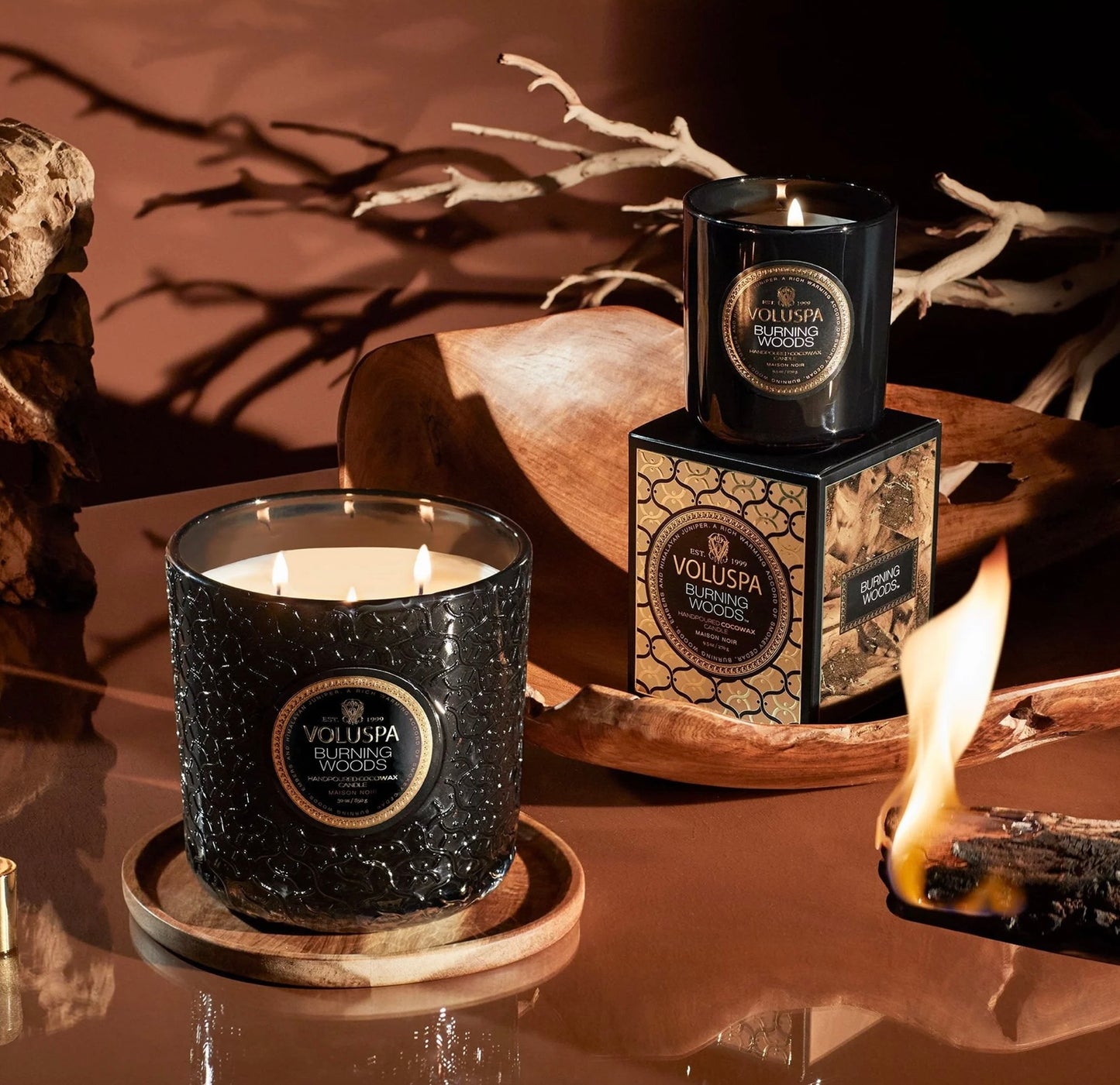 Voluspa- Burning Woods 3-Wick Luxe 30z Candle