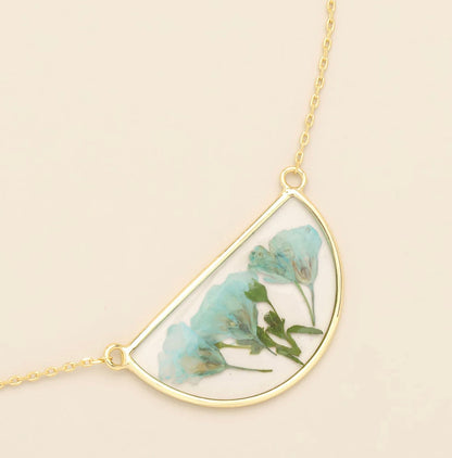 Scout- Pressed Flower Necklace- Blue Baby’s Breath