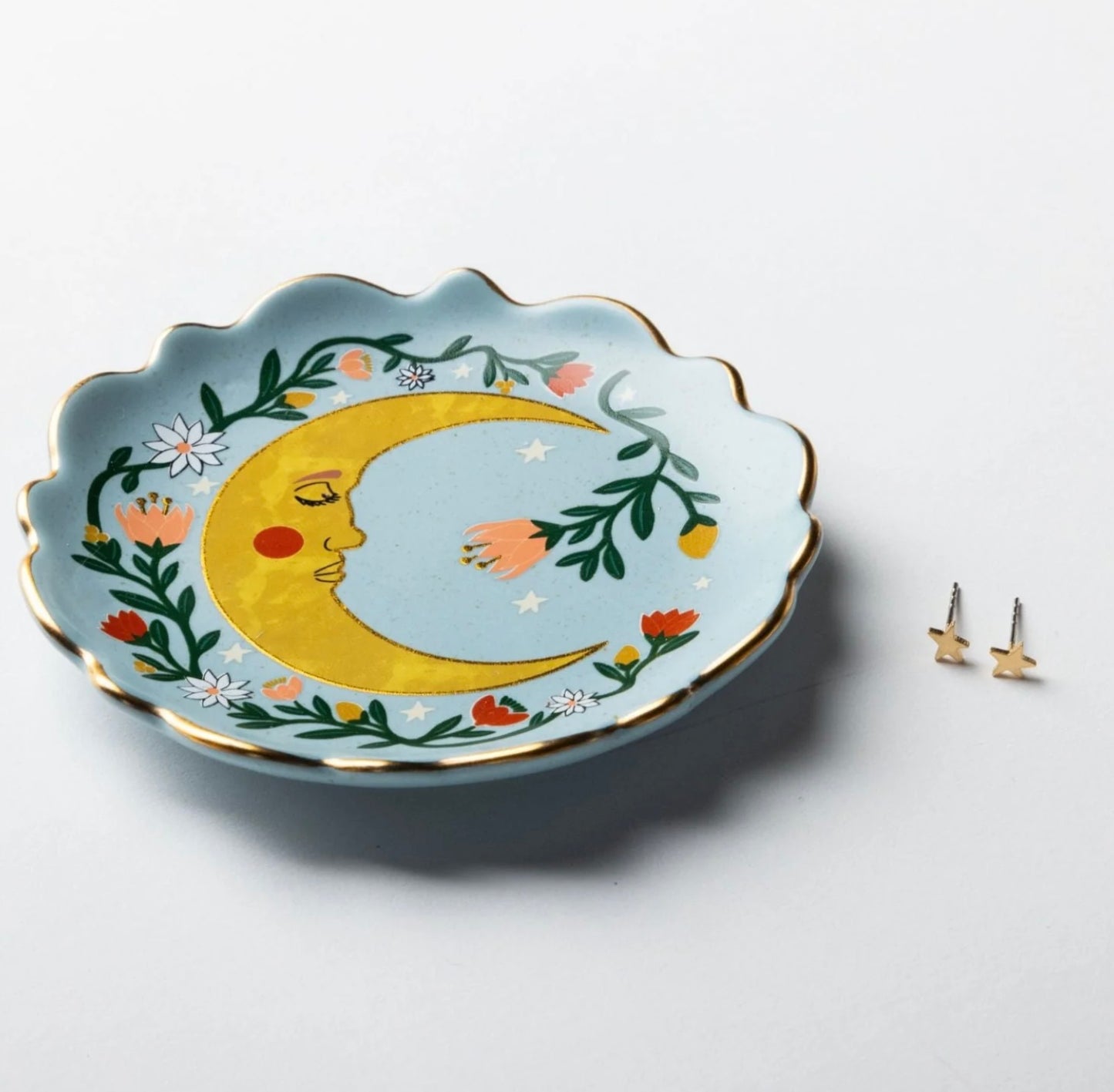 Scout- Jewelry Dish & Stud Earring Set- Flower / Moon / Blue