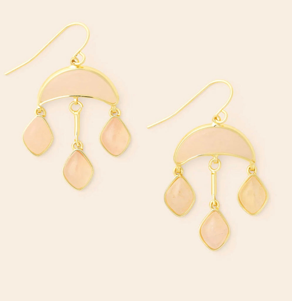 Scout- Stone Crescent Drop Earring- Rose Quartz/ Gold