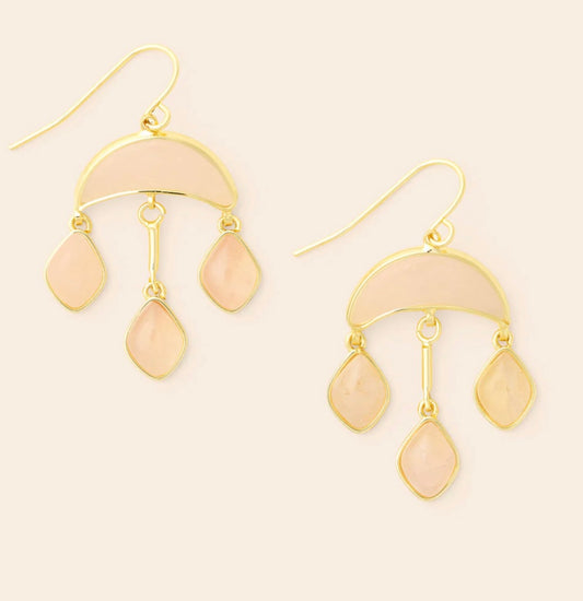Scout- Stone Crescent Drop Earring- Rose Quartz/ Gold