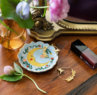 Scout- Jewelry Dish & Stud Earring Set- Flower / Moon / Blue