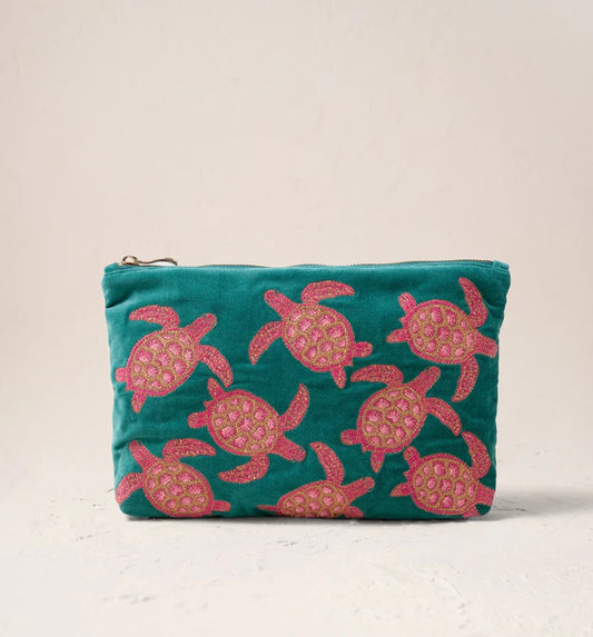 Elizabeth Scarlett- Teal & Pink Turtle Everyday Pouch