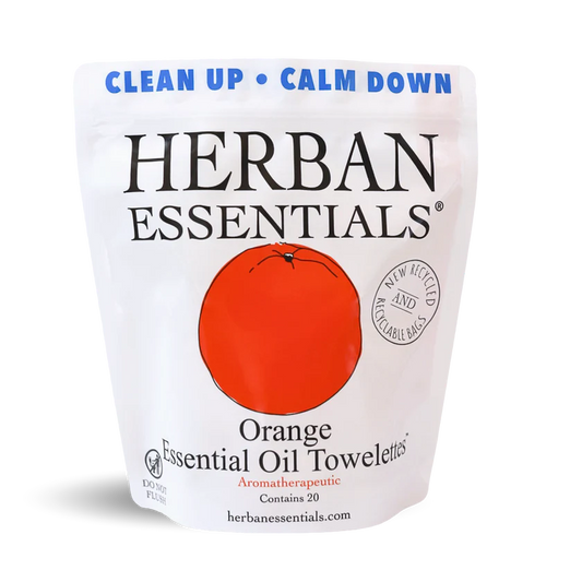 Herban Essentials - Orange Towelettes - 20 Individual Essential Oil Wipes