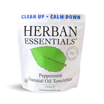 Herban Essentials - Peppermint Towelettes - 20 Individual Essential Oil Wipes