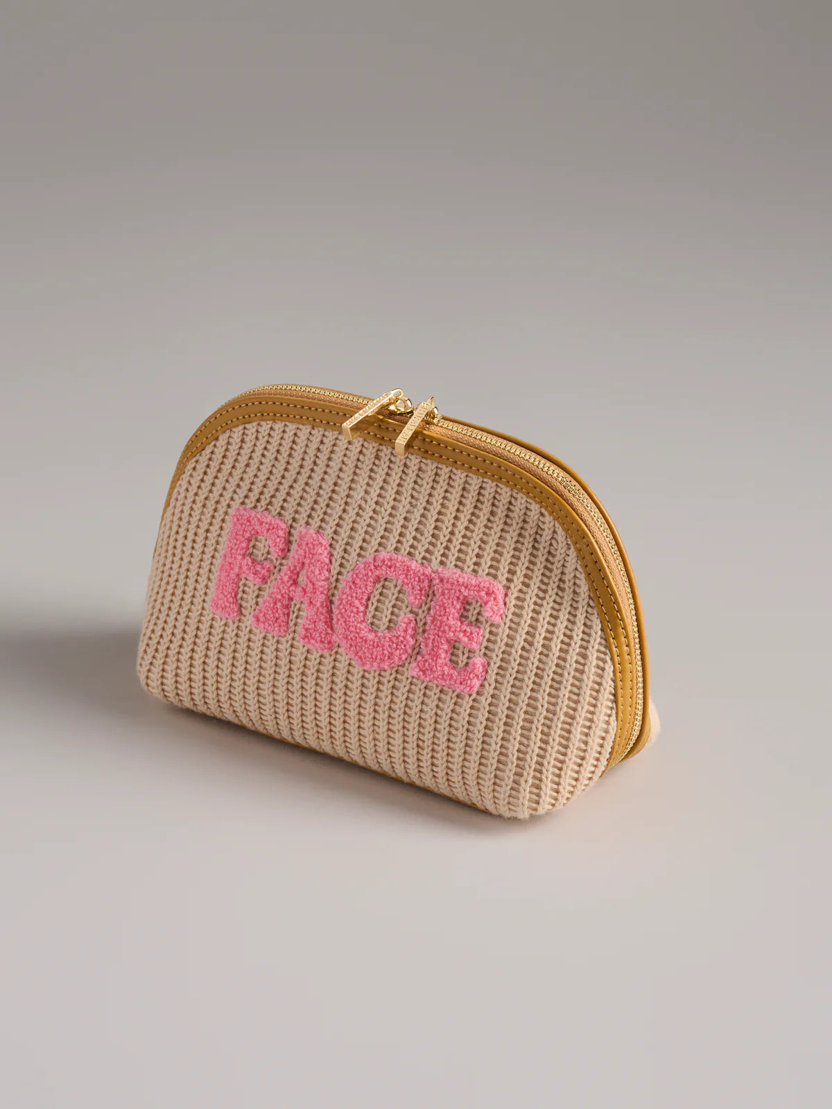 Shiraleah - "FACE" Knit Zip Pouch - Toast
