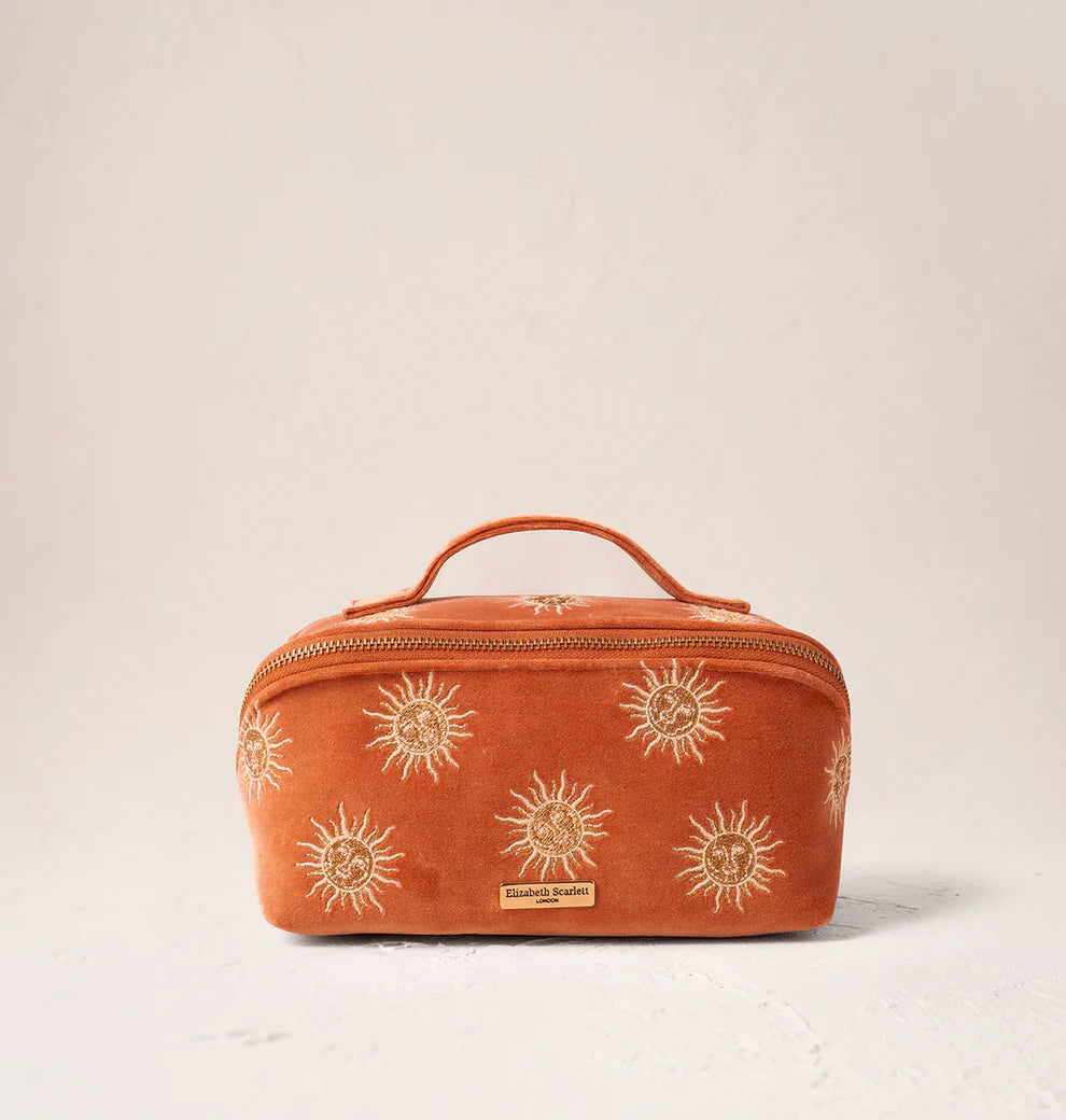 Elizabeth Scarlett- Rust Velvet Open Flat Makeup Bag