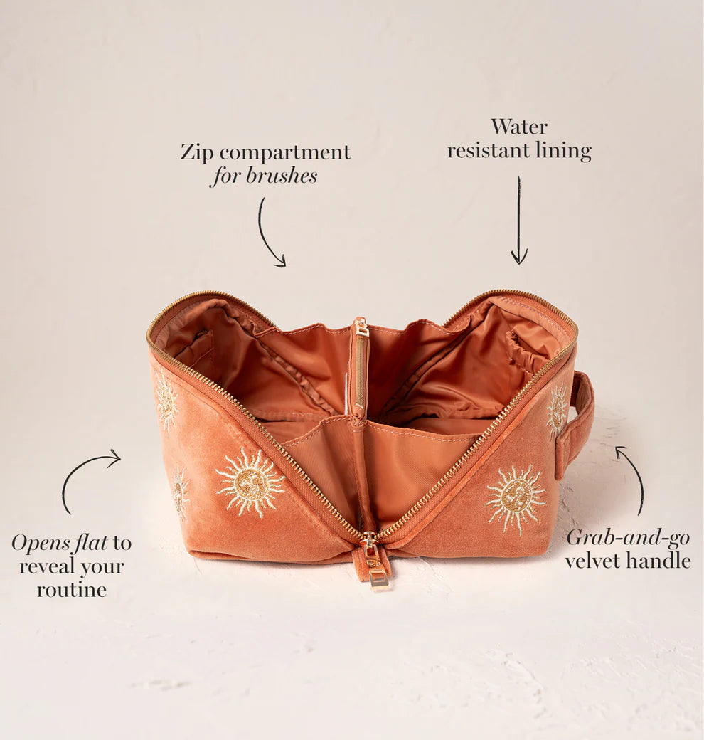Elizabeth Scarlett- Rust Velvet Open Flat Makeup Bag