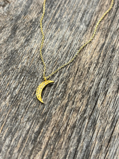 Raw Diamond mini crescent moon necklace