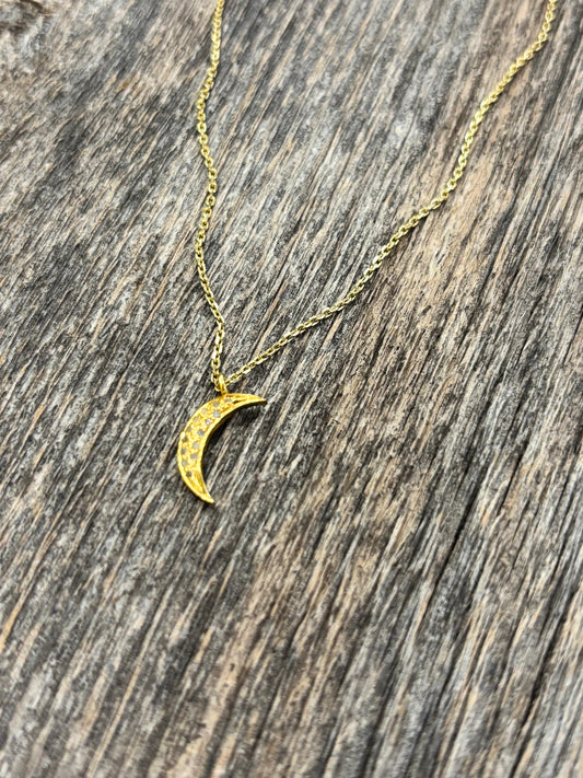 Raw Diamond mini crescent moon necklace