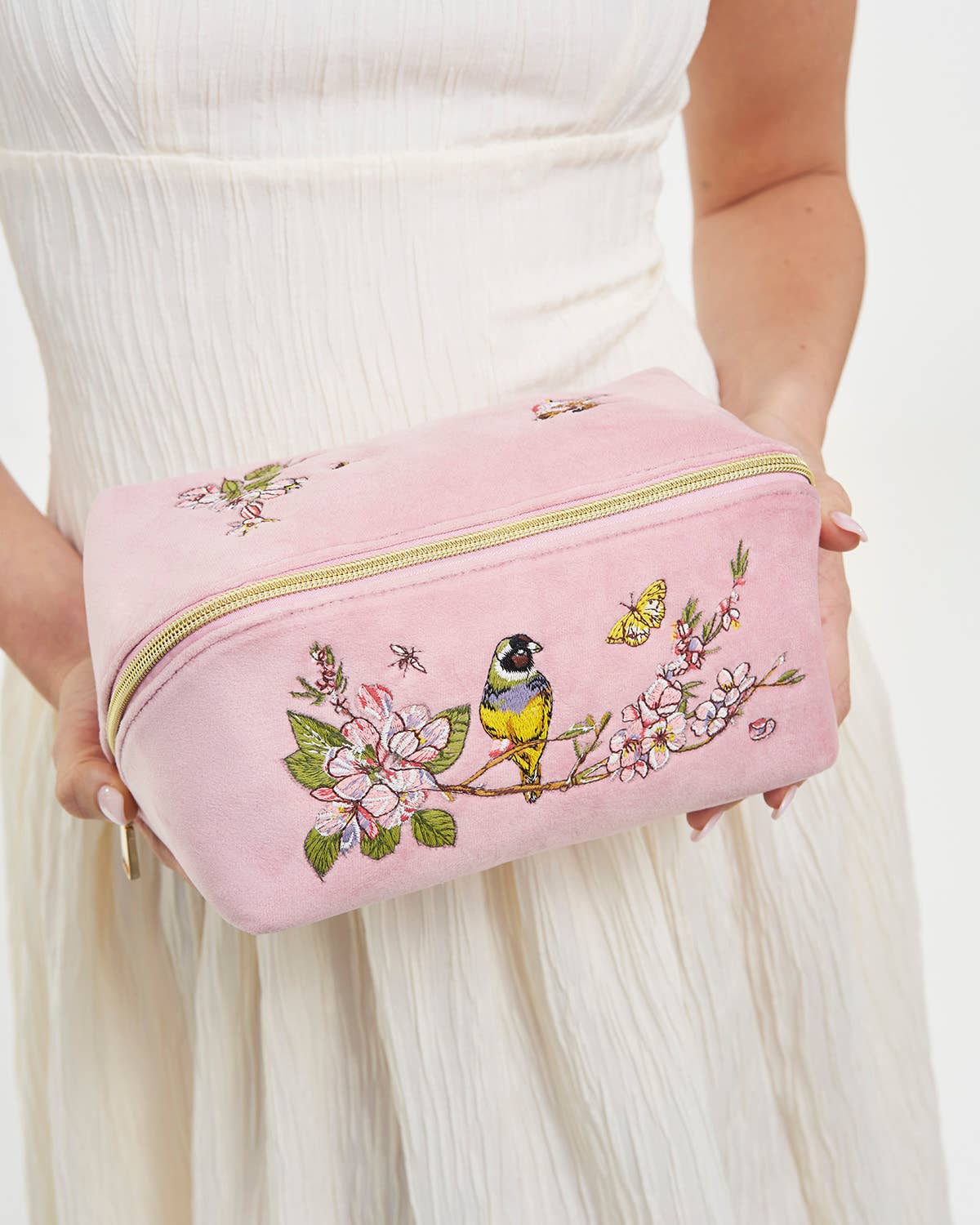 Fable England - Love Scatter Pink Velvet Embroidered Cosmetic Pouch
