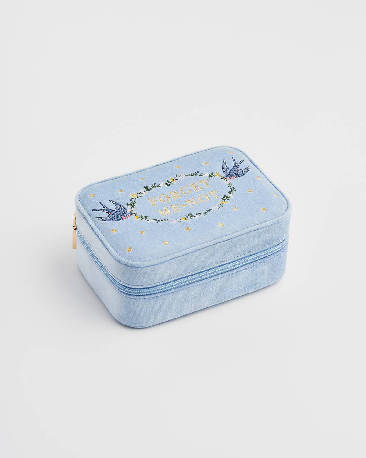 Fable England - Forget Me Not Blue Velvet Embroidered Jewellery Box