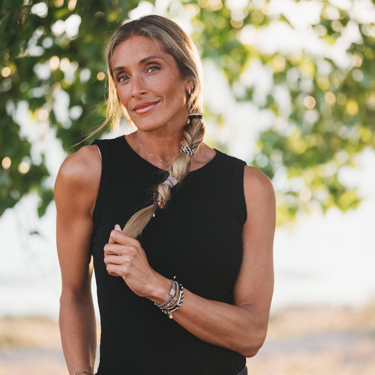 K'lani hair tie bracelets - "Ember" Tortoise Shell Ring Charm with gold, browns and neutrals.: Medium