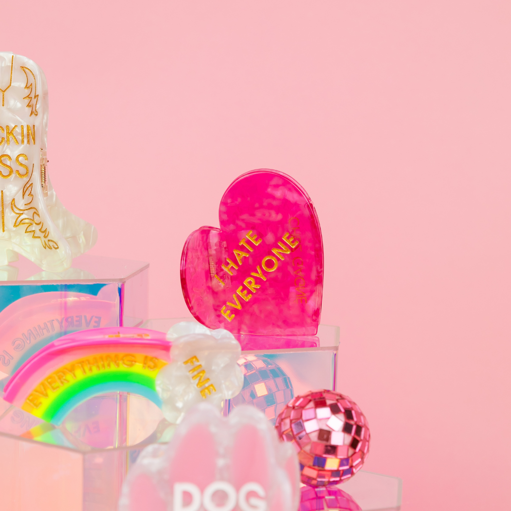 Chez Gagné - I Hate Everyone - Heart Acetate Hair Claw Clip, Funny Gift
