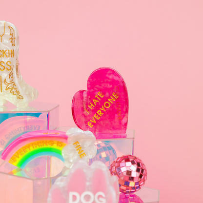 Chez Gagné - I Hate Everyone - Heart Acetate Hair Claw Clip, Funny Gift