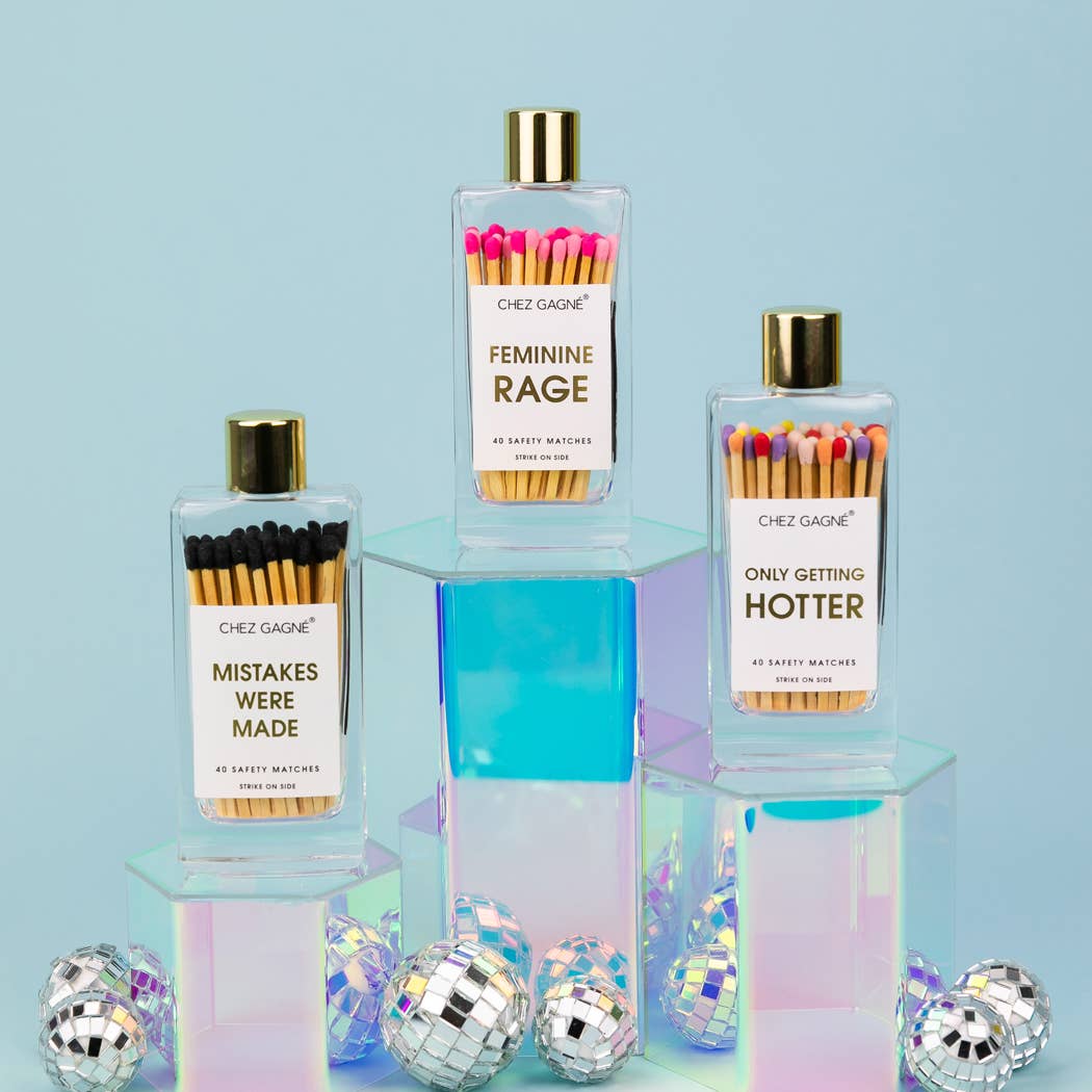 Chez Gagné - Feminine Rage - Glass Bottle Matches, Pink Multi, Funny Gift