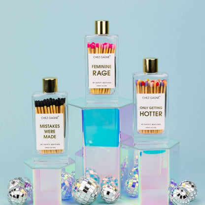 Chez Gagné - Feminine Rage - Glass Bottle Matches, Pink Multi, Funny Gift