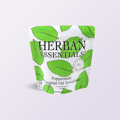 Herban Essentials - Peppermint Towelettes  - 7 Individual Essential Oil Wipes