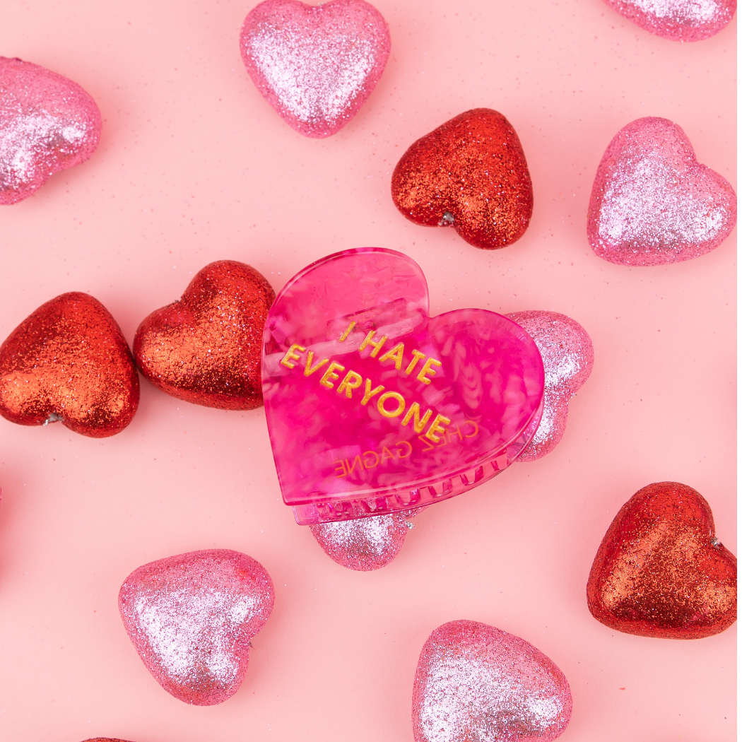 Chez Gagné - I Hate Everyone - Heart Acetate Hair Claw Clip, Funny Gift