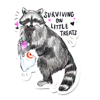 Amy Hartelust Art and Illustration - Little Treat Raccoon Vinyl Sticker (Surviving)