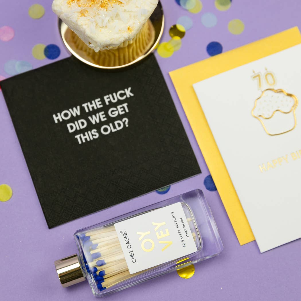 Chez Gagné - Oy Vey - Glass Bottle Safety Matches, Royal Blue, Funny Gift