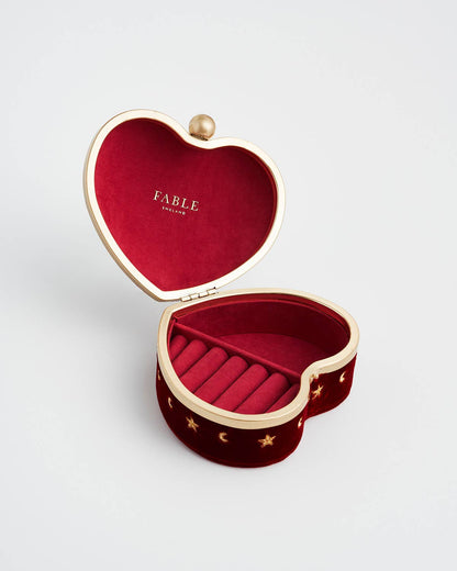 Fable England - Love Scatter Red Velvet Embroidered Jewellery Box