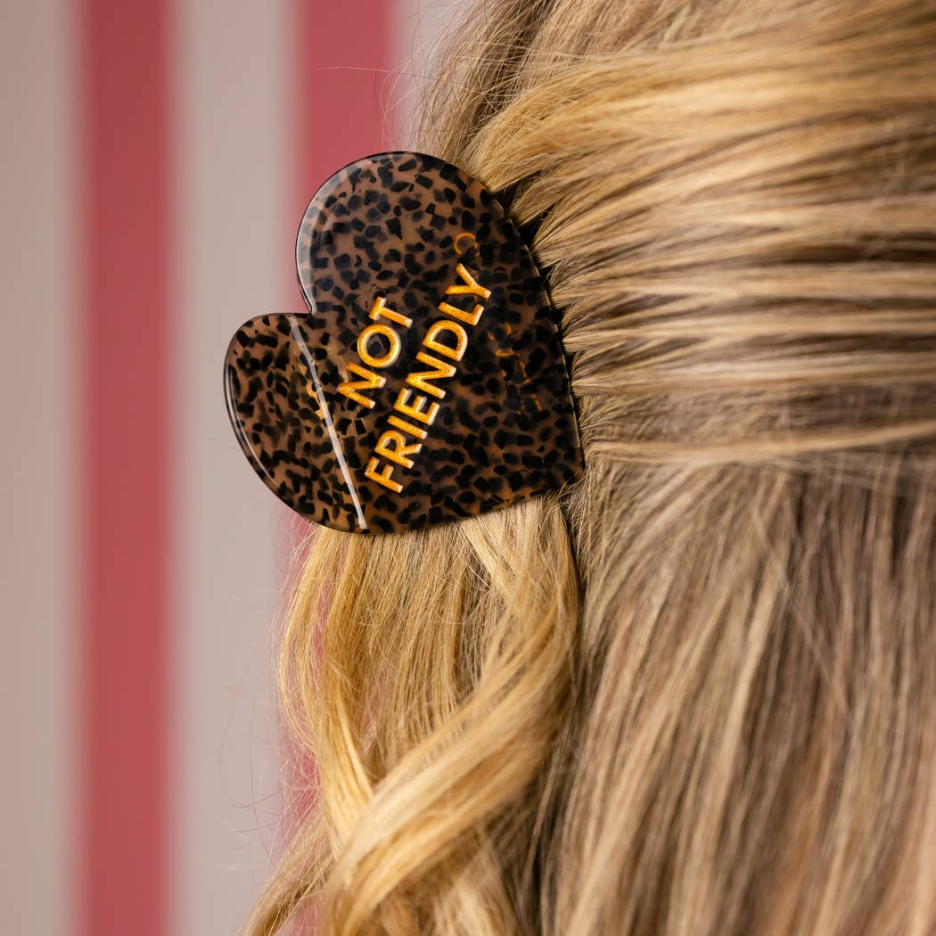 Chez Gagné - Not Friendly - Heart Acetate Hair Claw Clip, Funny Gift