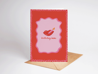 The Shelley Society - Birthday Babe Lipstick and Lit Candle Glam Greeting Card