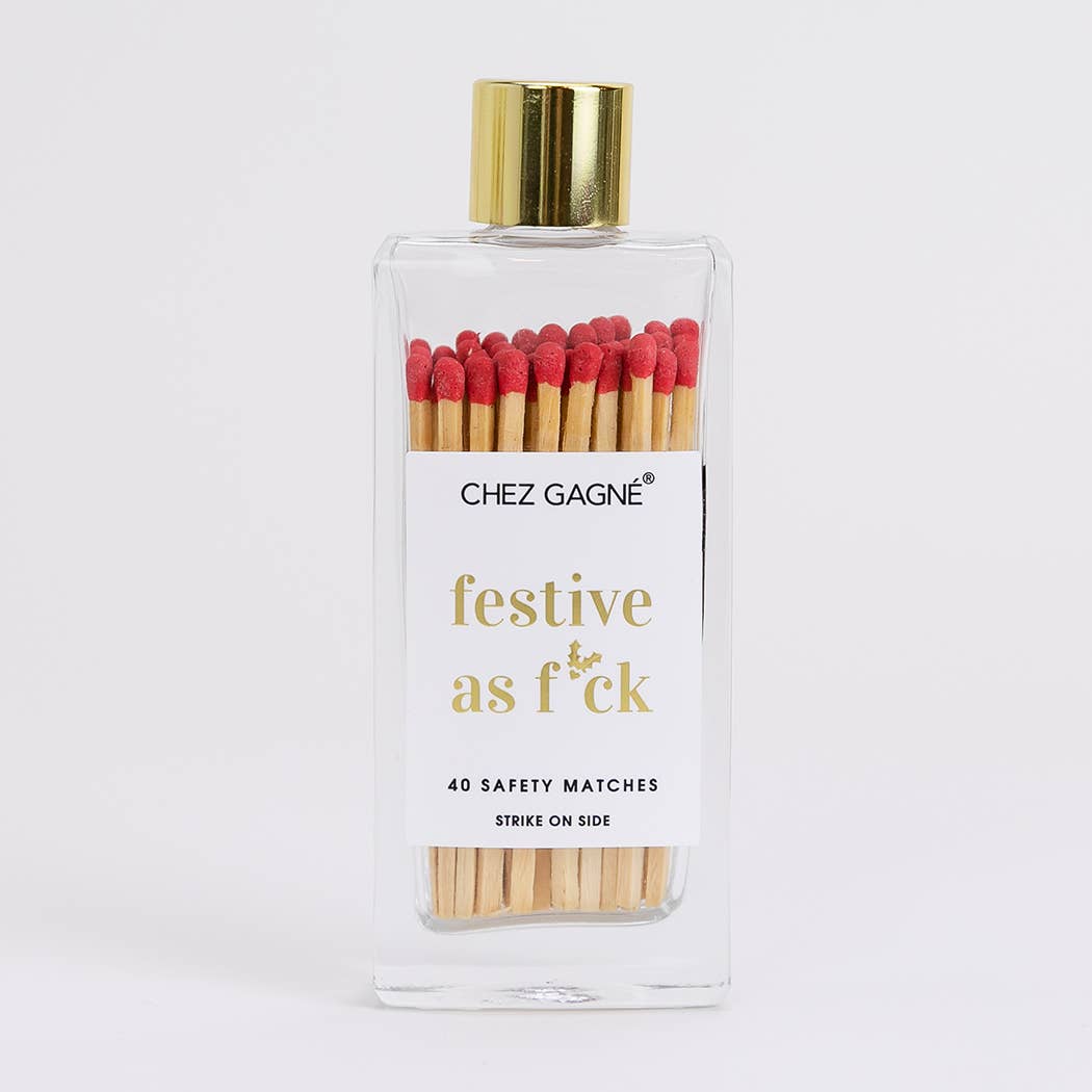 Chez Gagné - Festive As F*ck - Glass Bottle Matches, Christmas Gift, Red