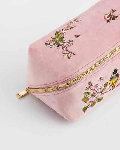 Fable England - Love Scatter Pink Velvet Embroidered Cosmetic Pouch