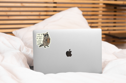 Yarnival - I Like to Party & Drink Coffee Sticker - raccoon, funny