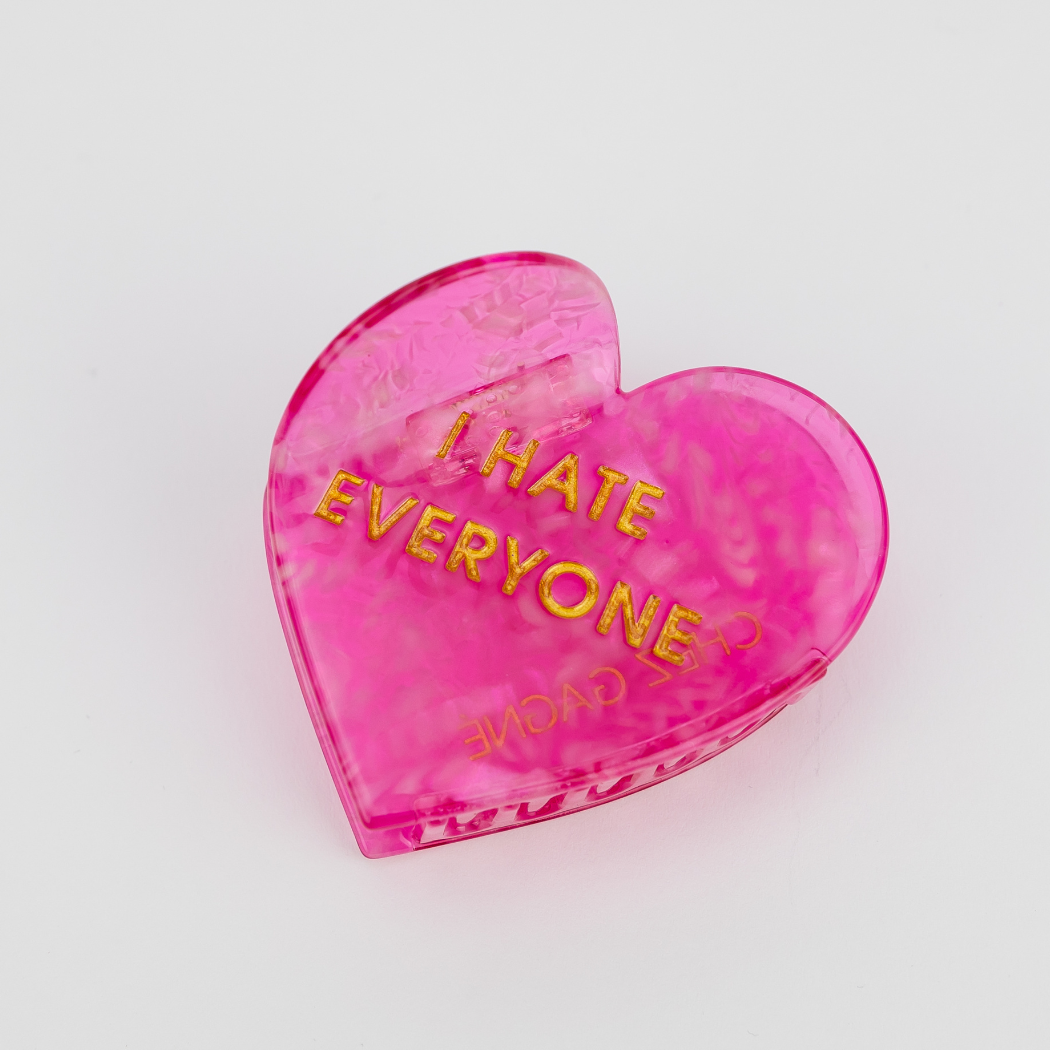 Chez Gagné - I Hate Everyone - Heart Acetate Hair Claw Clip, Funny Gift
